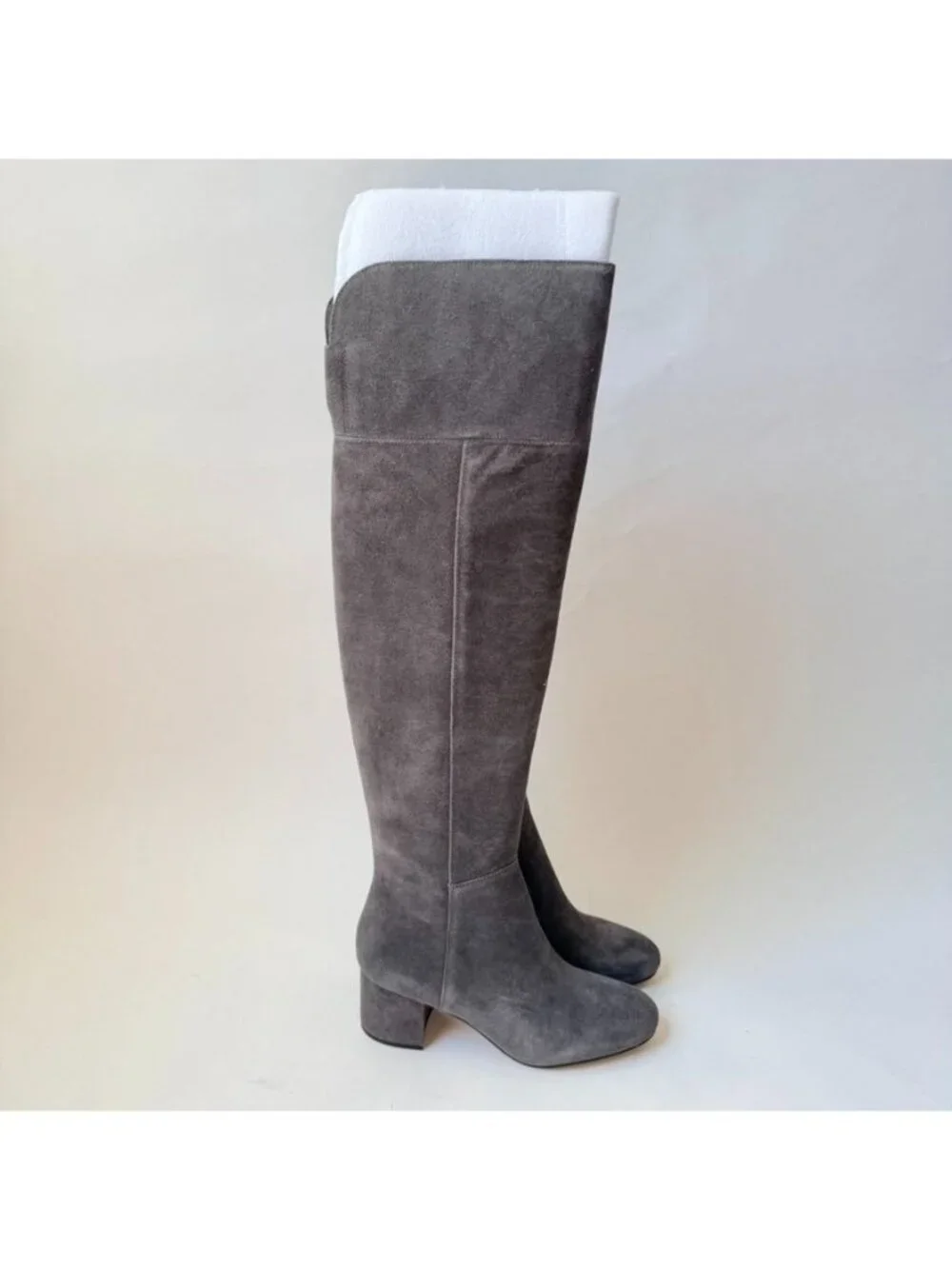 NEW Franco Sarto Korrine Womens Size 7.5M Gray Suede Knee High Block Heel Boots